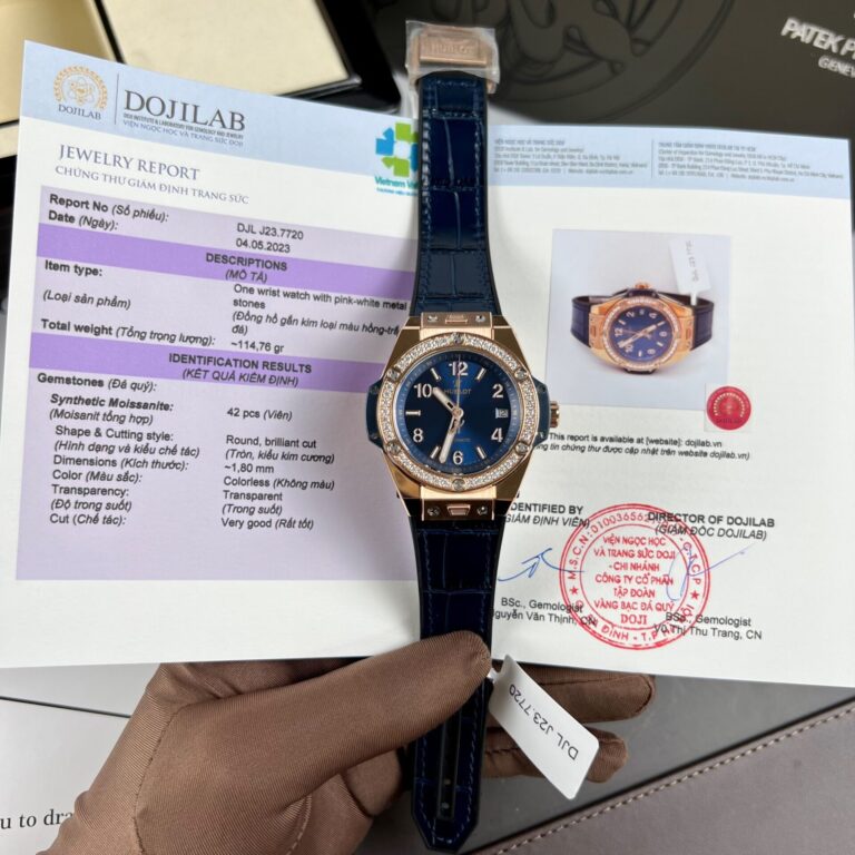 Hublot One Click 39mm King Gold (Super Clone) Blue Dial Moissanite – SC-HUBLOTO-13152