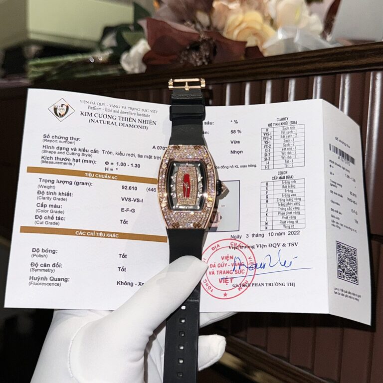 Richard Mille RM007 36mm Rose Gold (Super Clone) Wrapped with Full Natural Diamonds