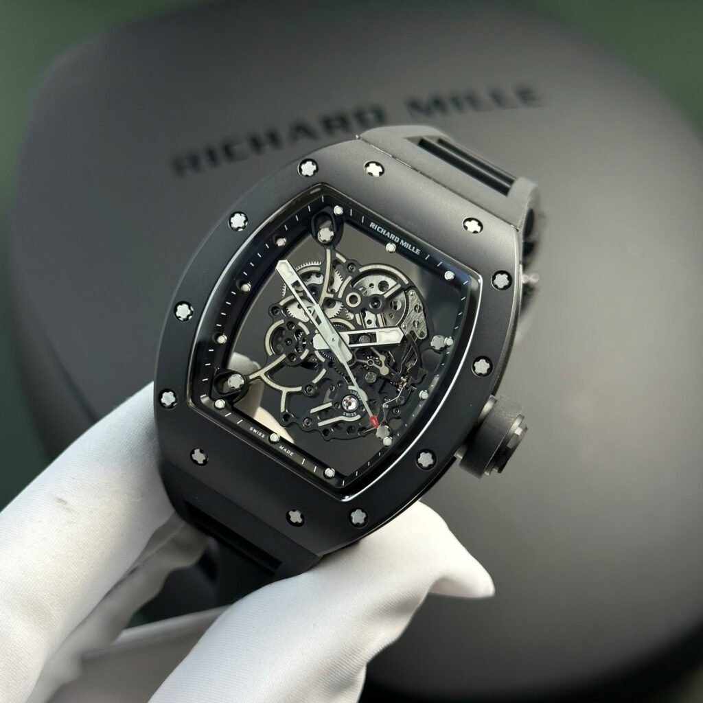 Richard Mille RM055 42.7×49.9mm Black Ceramic (BBR Factory Super Clone) on Rubber Strap