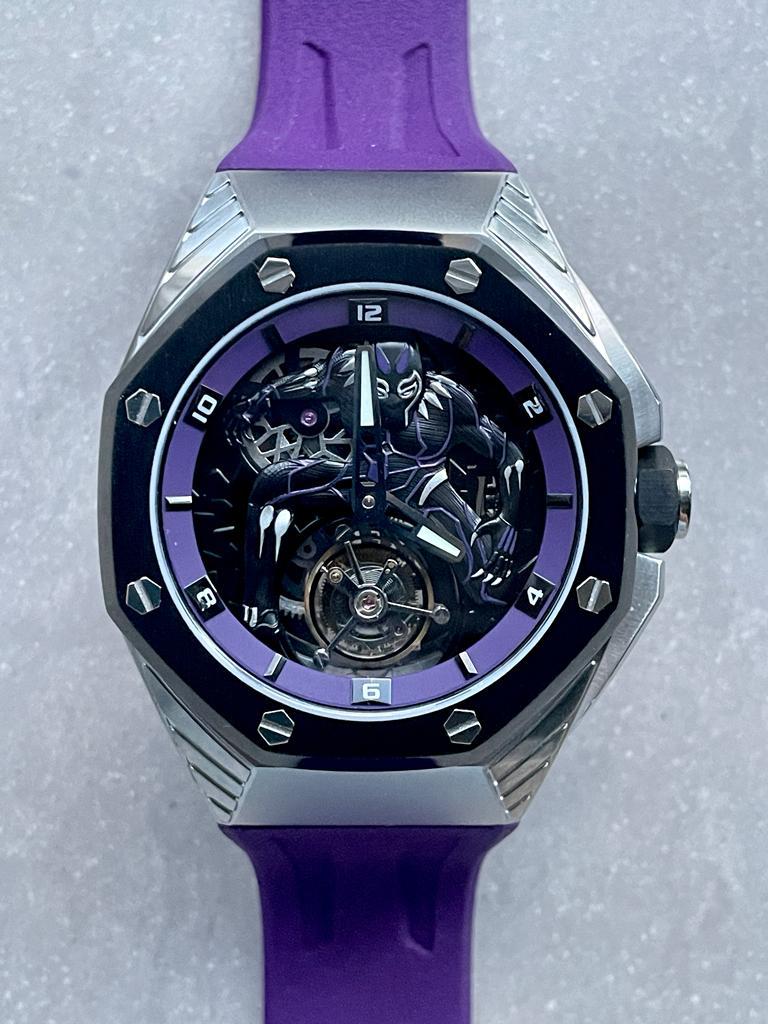 Audemars Piguet Royal Oak Concept Black Panther Flying Tourbillon AP-ROYALOA-35038 42mm Blackened Titanium (Super Clone) Skeleton Dial on Black Rubber Strap – Caliber 2897