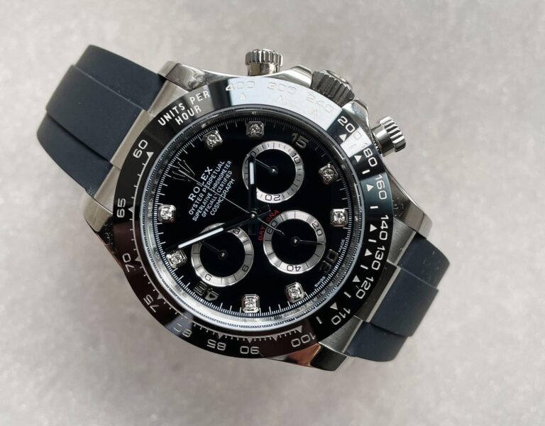 Rolex Daytona SS116500LN 40mm SS (BTF Super Clone) Black Dial with Diamond Markers on Rubber Strap – A4130
