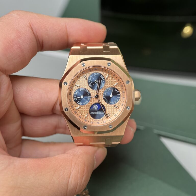 Audemars Piguet Royal Oak Perpetual Calendar 26574 41mm 18K Rose Gold (Super Clone) Silver Tone Dial with Rose Gold Markers – AP Super Clone