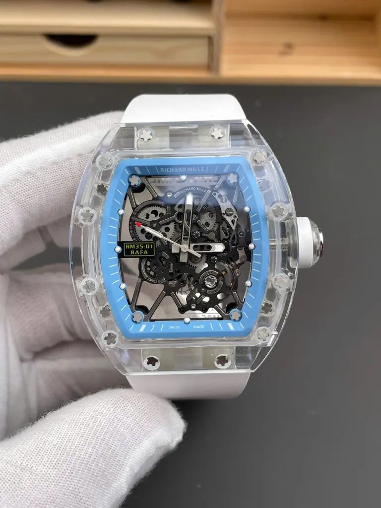 Richard Mille RM35-01 45mm Sapphire (Super Clone) Black Dial on Rubber Strap – Manual Winding Caliber RM35-01