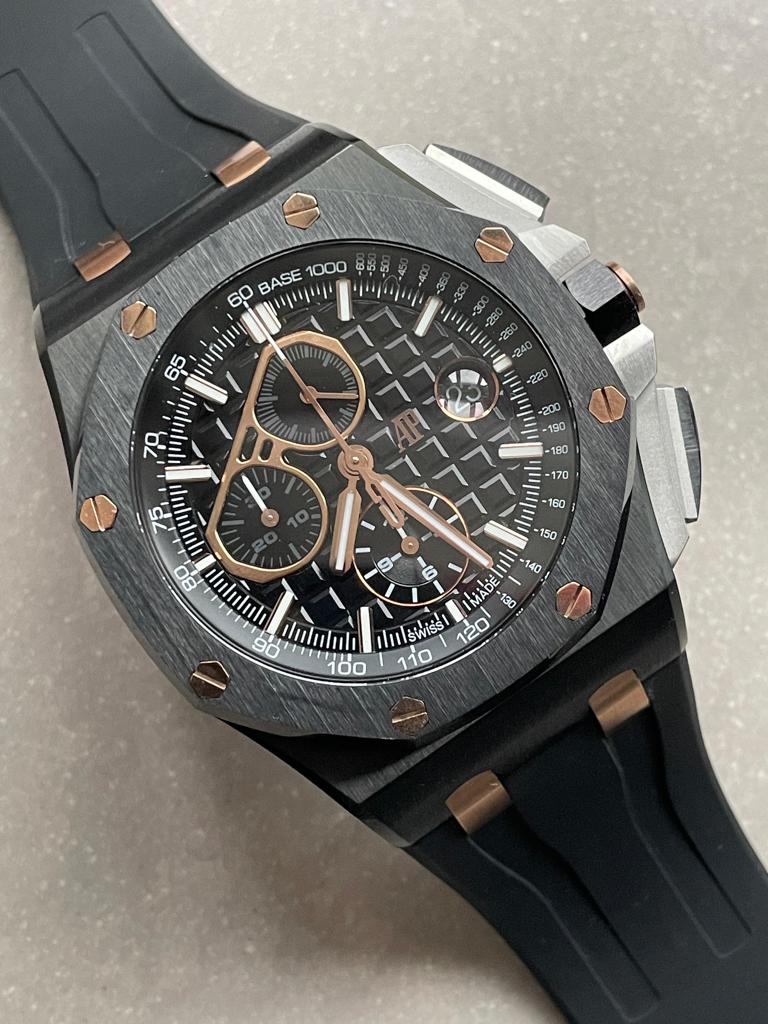 Audemars Piguet Royal Oak Offshore Chronograph 44mm SS (APF Super Clone) Black Dial on Rubber Strap – A3126 Mod