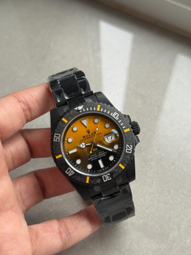 Rolex Submariner DIW DLC 40mm DLC Coated Stainless Steel (VSF 1:1 Best Edition) Black/Orange Dial on DLC Bracelet – VS3135 Super Clone