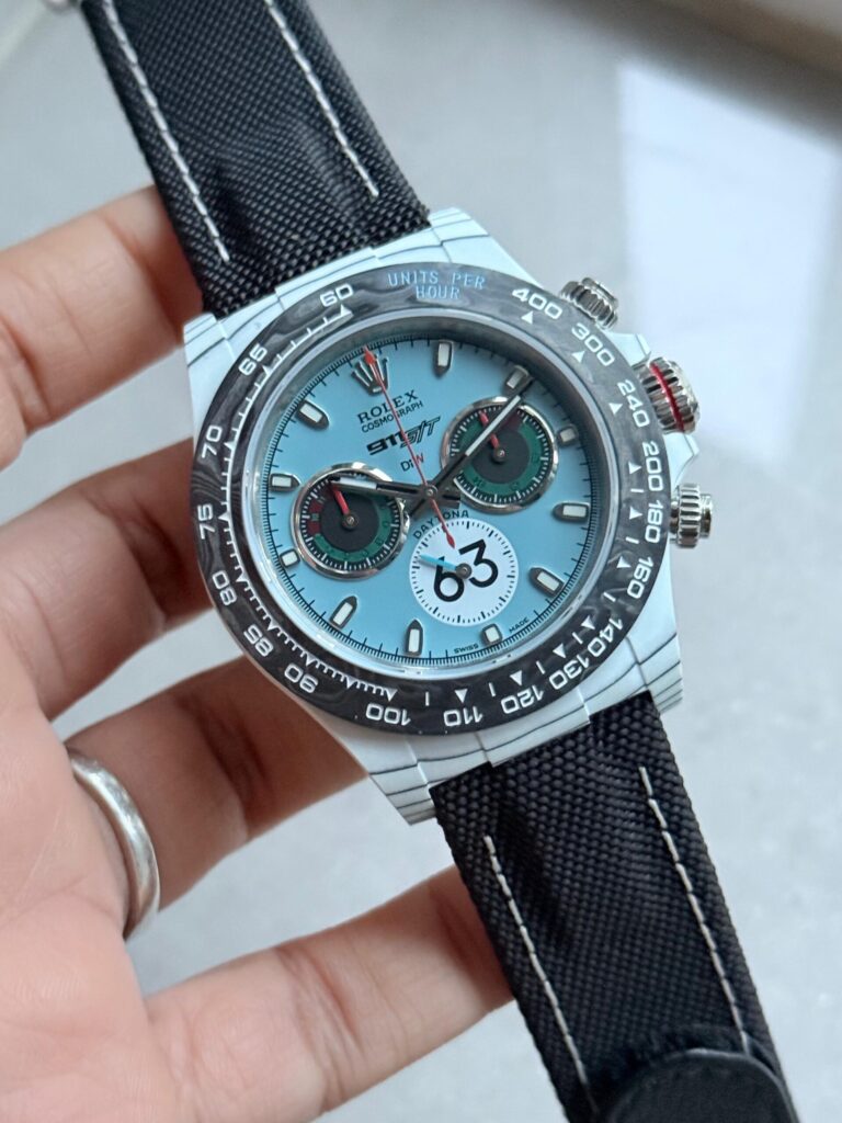 Rolex Daytona DIW Porsche 911 S/T 40mm White Carbon (NIC 1:1 Best Edition) Blue Dial on Black Nylon Strap – SA4130 Super Clone