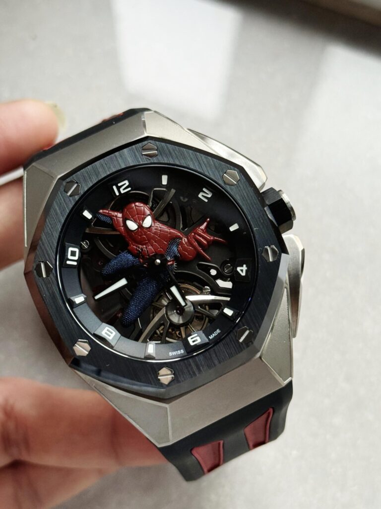 Audemars Piguet Royal Oak Concept Tourbillon “Spider-Man” QPF (Super Clone) 44mm SS on Blue and Red Rubber Strap