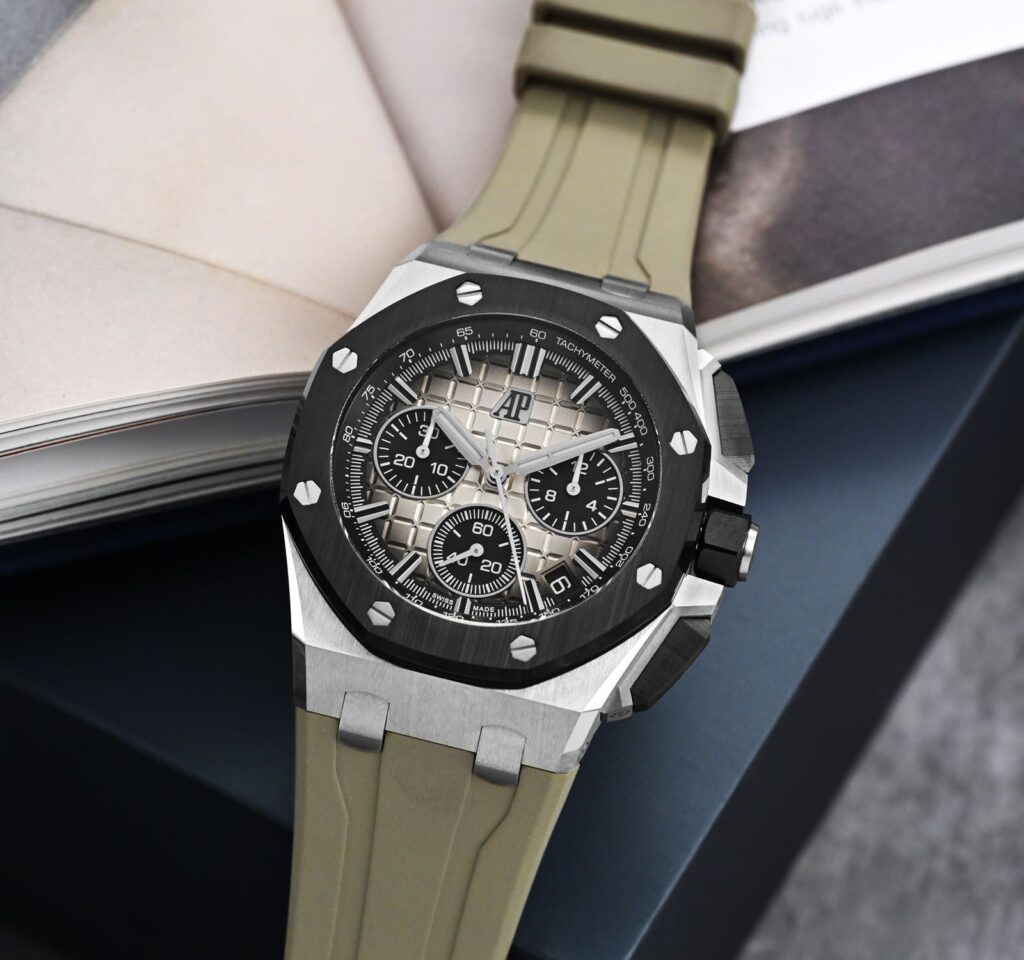 Audemars Piguet Royal Oak Offshore 26420 43mm SS/RU (APSF Super Clone) Black Dial with Rose Gold Sub-dials on Brown Leather Strap – Caliber SH4401