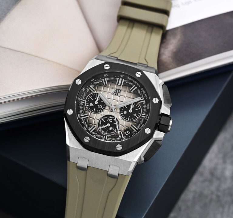 Audemars Piguet Royal Oak Offshore 26420 43mm SS/RU (APSF Super Clone) Black Dial with Rose Gold Sub-dials on Brown Leather Strap – Caliber SH4401