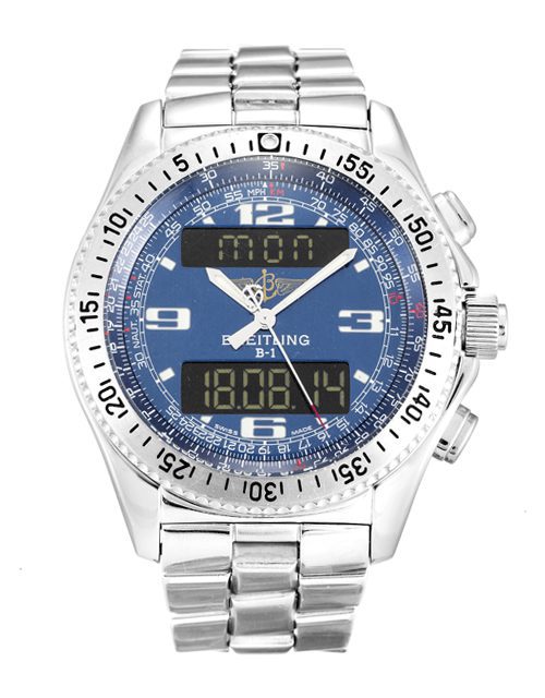 Breitling B1 A68362 (Super Clone) 44mm SS Black Dial on Stainless Steel Pilot Bracelet – Quartz Movement