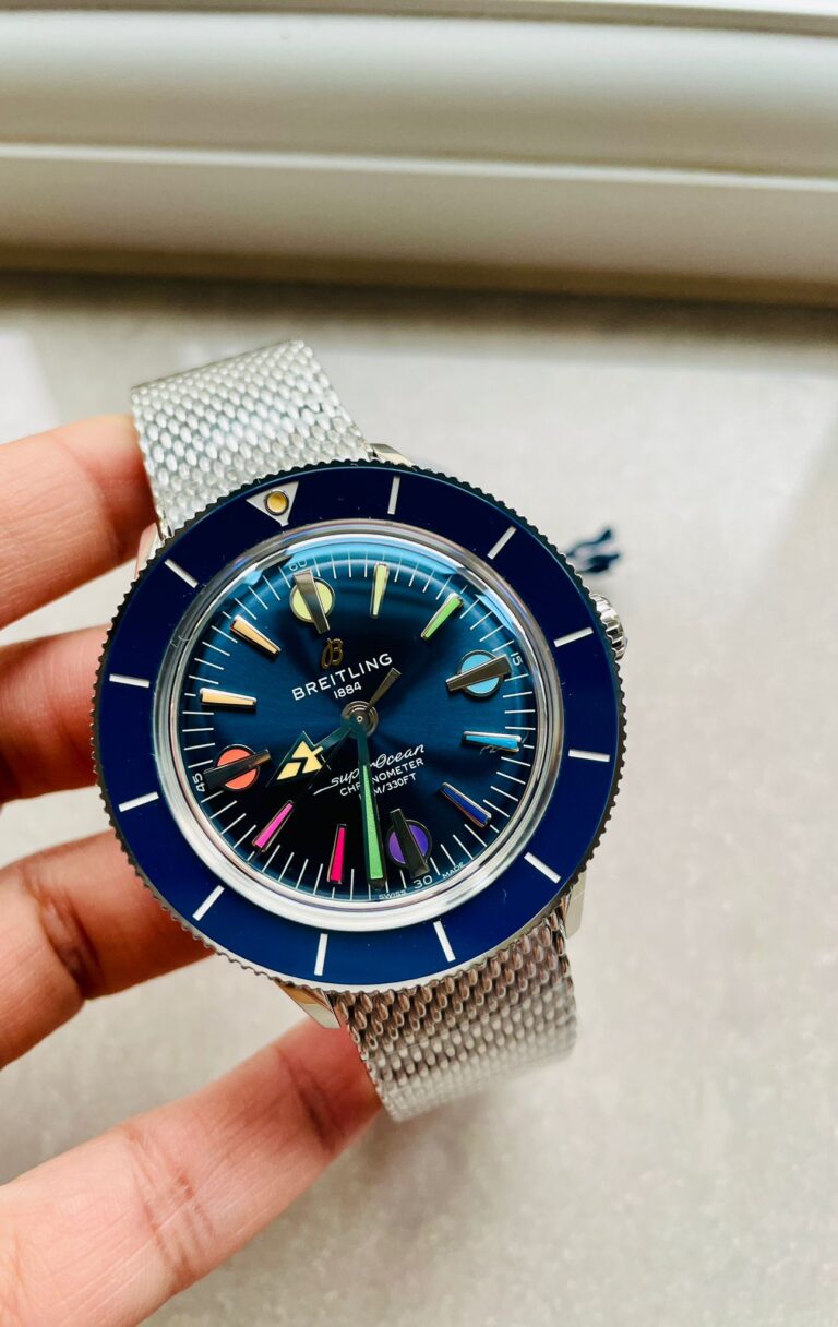 Breitling Super Ocean Heritage 57 42mm SS (GF 1:1 Super Clone) Blue Dial with Color Markers on Stainless Steel Mesh Bracelet – A2824