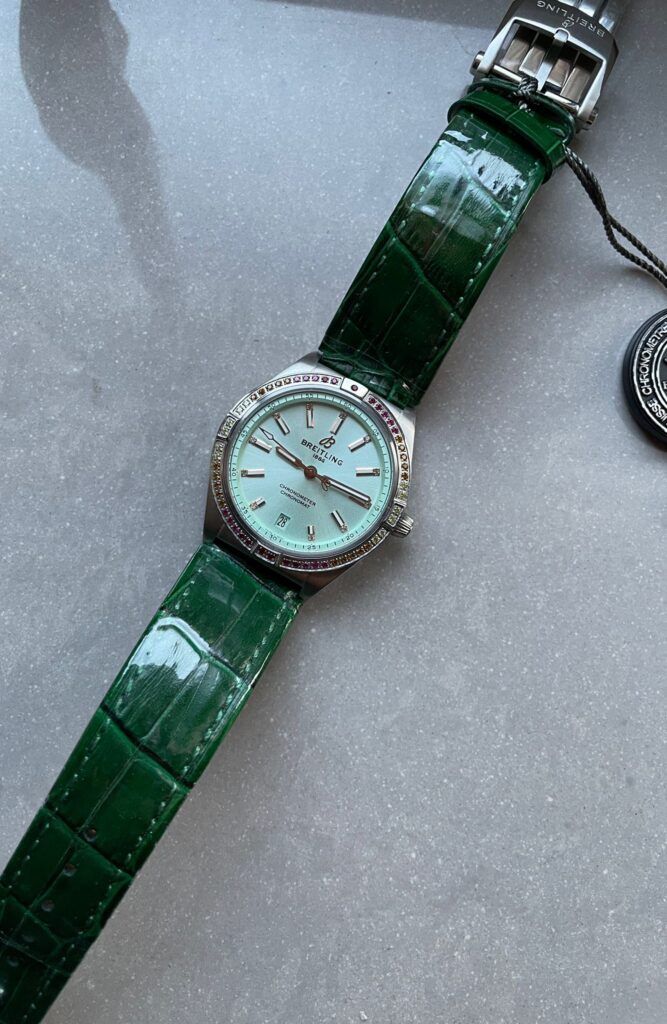 Breitling Chronomat 36mm SS (GF Factory Super Clone) Light Green Dial on Green Leather Strap – Breitling Calibre 77 Automatic