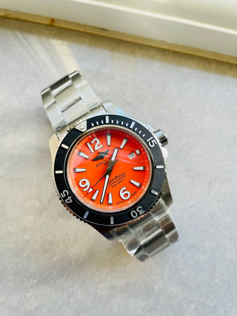 Breitling Superocean Automatic 44 BLSF (1:1 Best Edition) Orange Dial with Black Bezel on Stainless Steel Bracelet – A2824 Super Clone