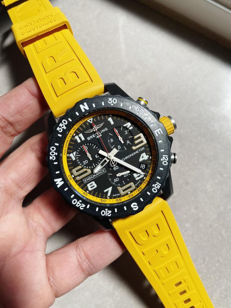 Breitling Endurance Pro OGF 44mm Breitlight® (Super Clone) Black Dial on Yellow Rubber Strap – Calibre B74 Quartz Movement