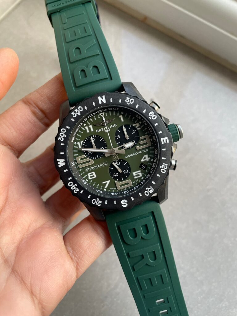 Breitling Endurance Pro OGF 44mm SS (Super Clone) Army Green Dial on Green Rubber Strap – Quartz Movement