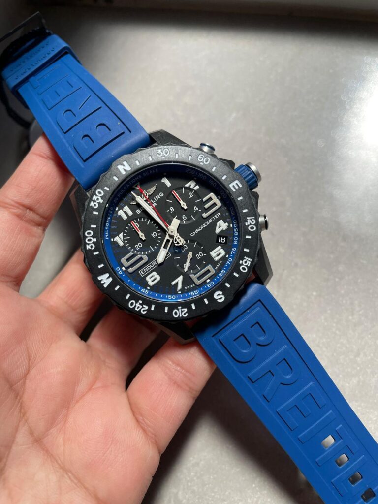 Breitling Endurance Pro OGF 44mm Black Steel (Super Clone) Black Dial on Blue Rubber Strap – Quartz Movement