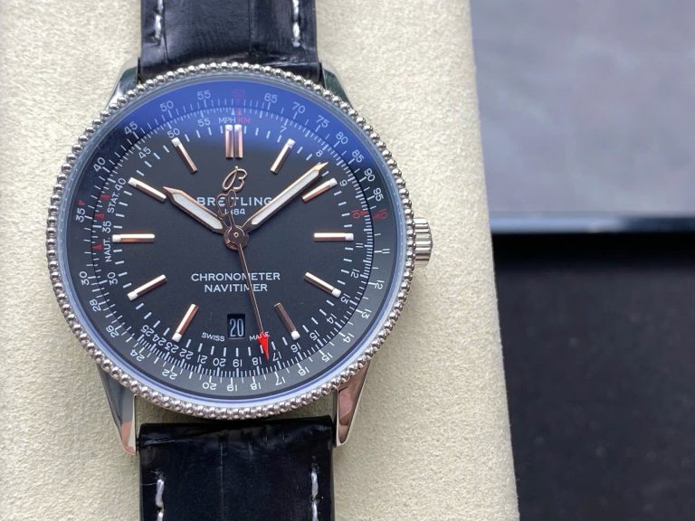 Breitling Navitimer Automatic A17326241B1P1 41mm SS (Super Clone) Black Dial on Black Leather Strap – Breitling 17 Automatic