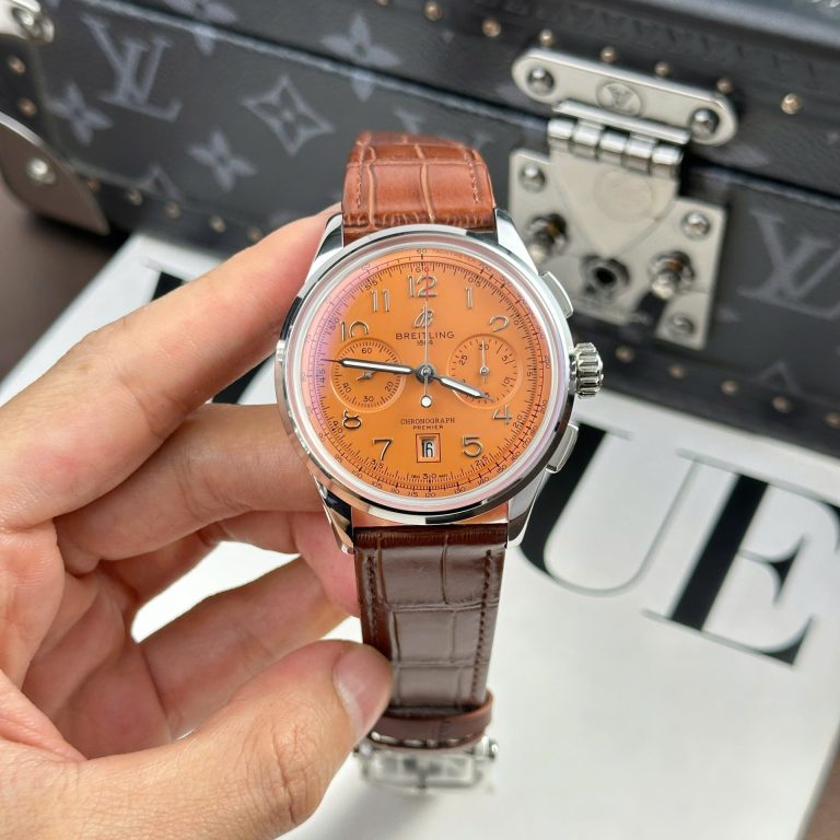 Breitling Premier B01 Chronograph 42mm SS (BLS Factory Super Clone) Orange Dial on Leather Strap – Calibre B01 Automatic
