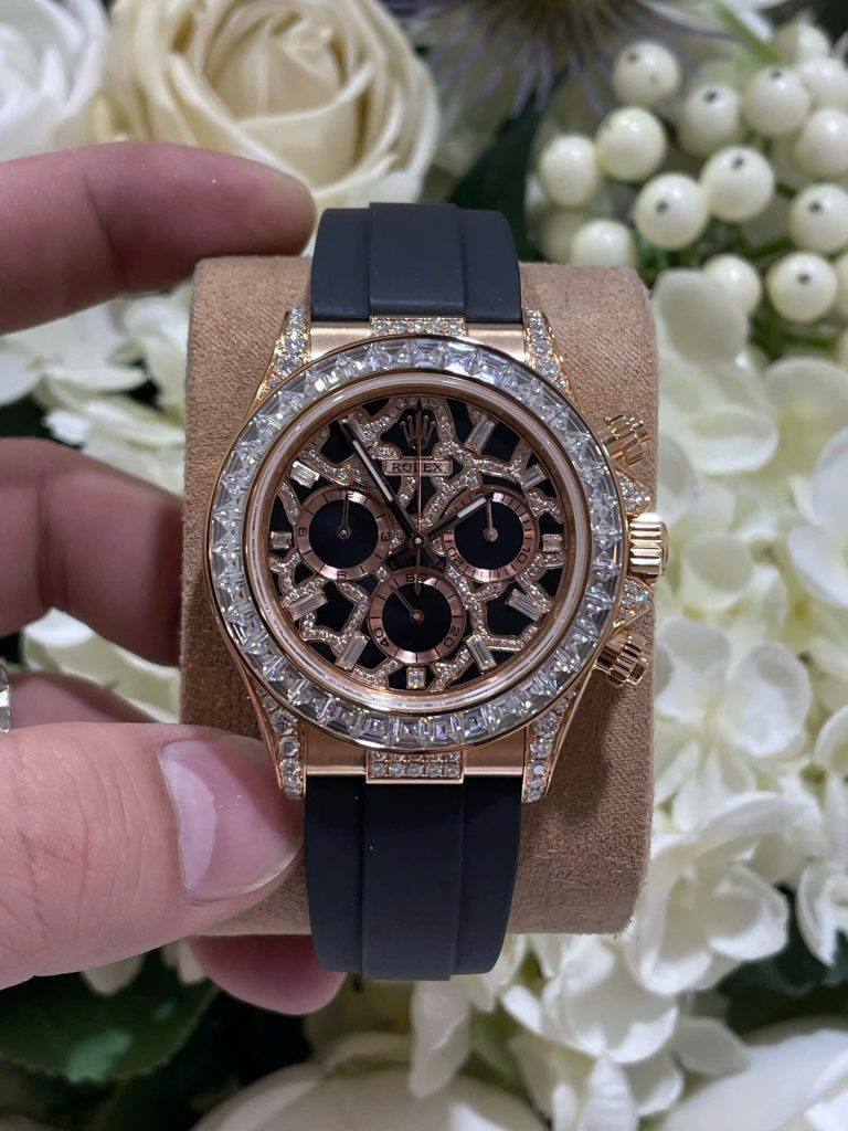 Rolex Daytona 116588TBR 40mm 18K Gold Wrapped (Super Clone) Giraffeb Chestnut Dial with Moissanite Diamonds – Calibre 4130 Automatic