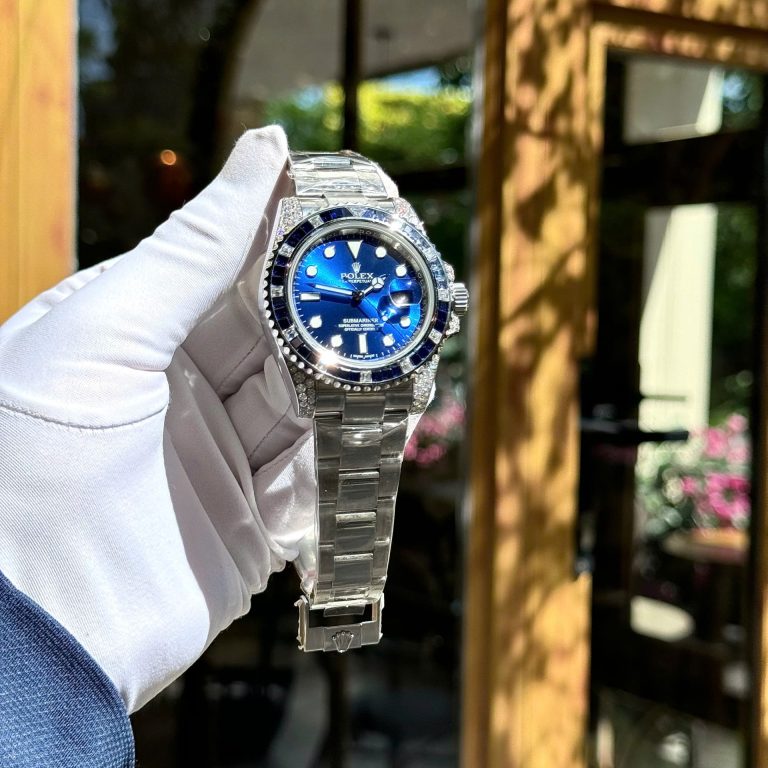 Rolex Submariner 41mm SS (Super Clone) Blue Dial with Moissanite Diamonds on Stainless Steel Oyster Bracelet – Automatic 28800 BPH