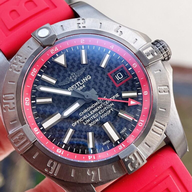 Breitling Avenger GMT SS (GF 1:1 Best Edition) Black Dial with Stick Markers on Red Rubber Strap – A2836 V2 Limited Edition