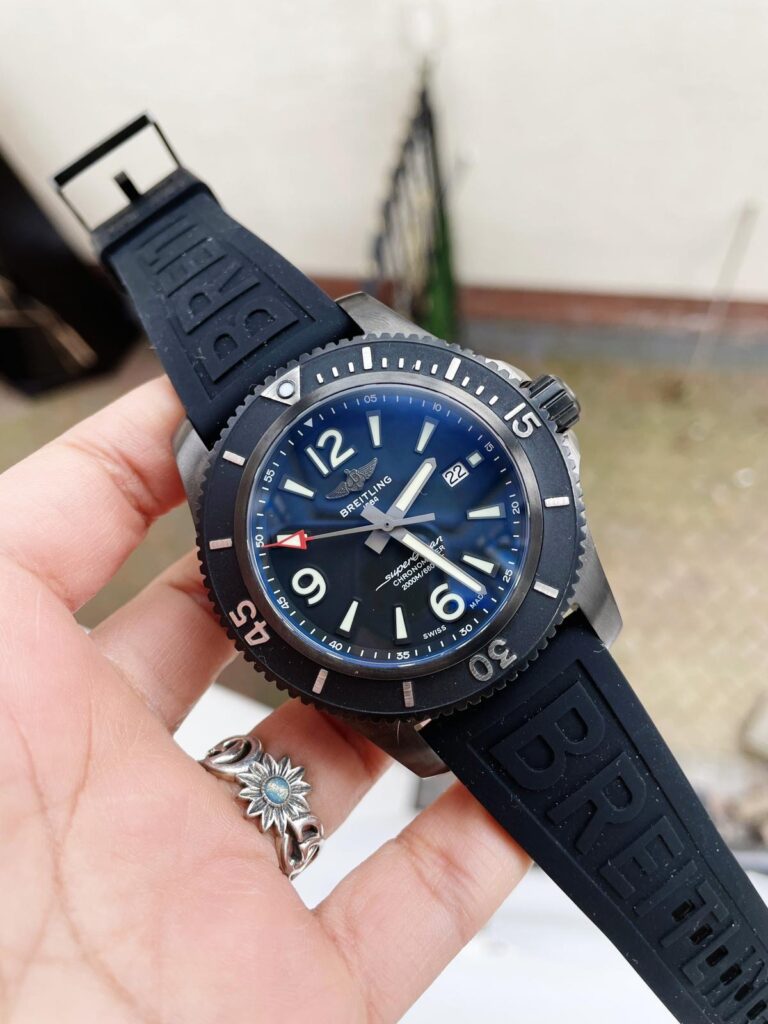 Breitling Superocean Automatic 44 TF (1:1 Best Edition) Black Dial on Black Rubber Strap – A2824 Super Clone