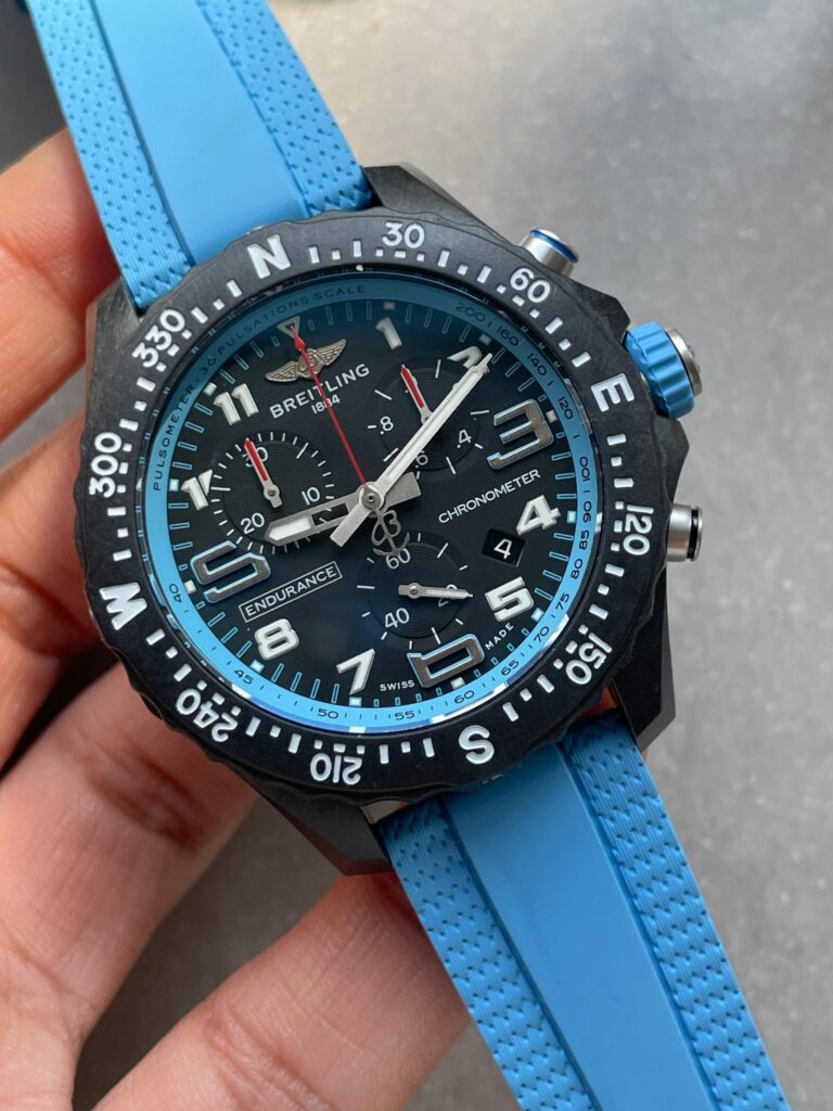 Breitling Endurance Pro OGF 44mm Breitlight (Super Clone) Black Dial on Light Blue Rubber Strap – Breitling Calibre 82 Quartz Movement