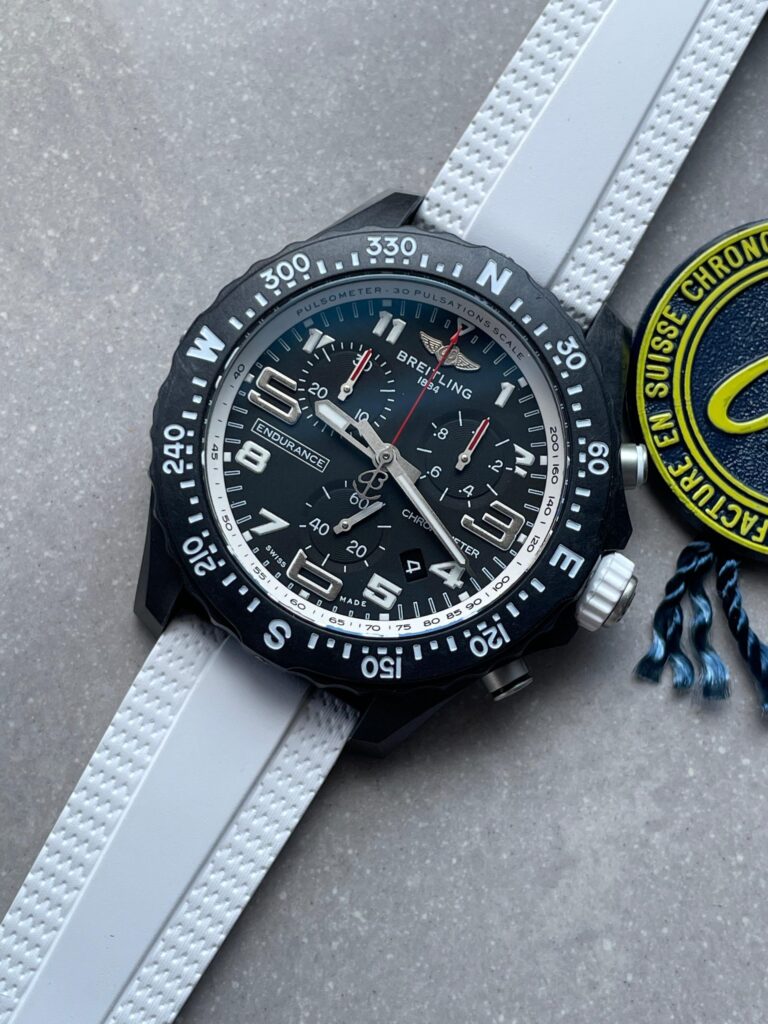 Breitling Endurance Pro OGF 44mm Stainless Steel (Super Clone) Black Dial on White Rubber Strap – Quartz Caliber B50