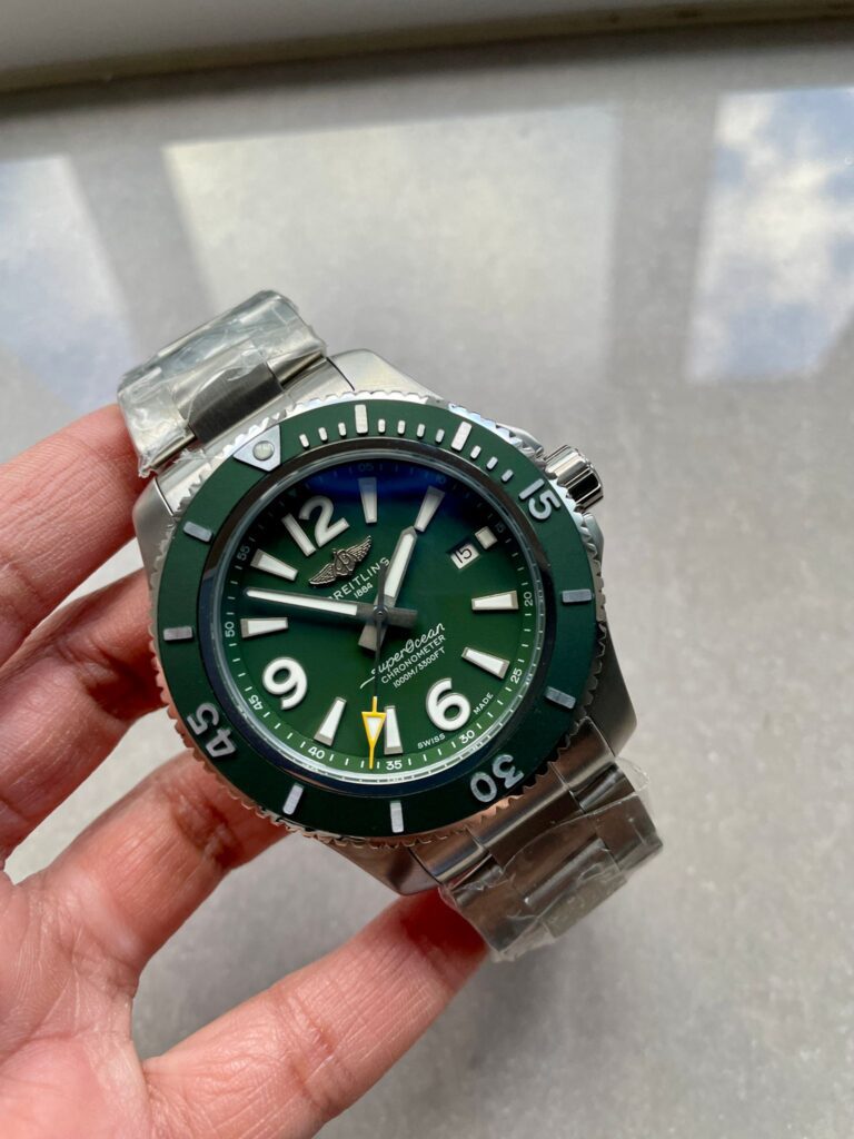 Breitling Superocean Automatic 44 BLSF (1:1 Best Edition) Green Dial & Green Bezel on Stainless Steel Strap – A2824 Super Clone