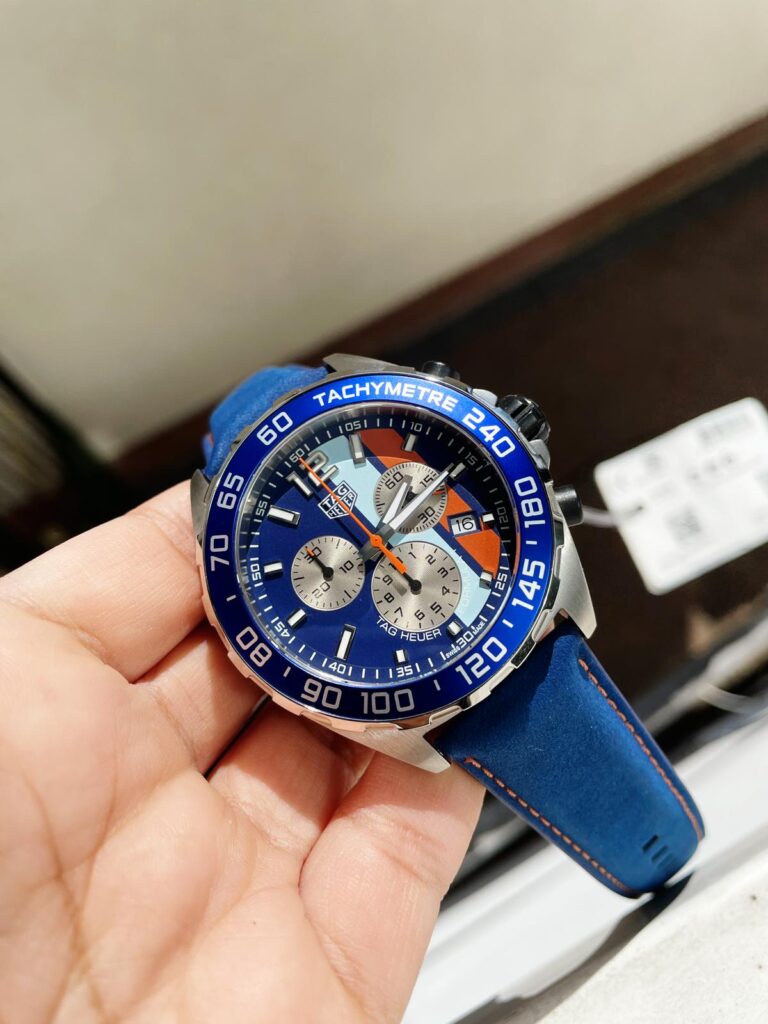 TAG Heuer Formula 1 Gulf Racing Special Edition 45mm SS (Super Clone) Blue Dial on Blue Leather Strap – TAG Heuer Quartz Movement