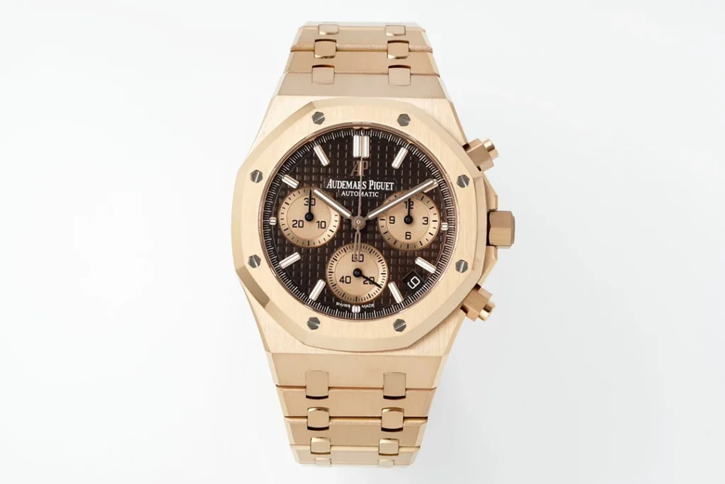 Audemars Piguet Royal Oak Chrono 26240 RG (APSF Super Clone) 44mm RG Octagonal Bezel with Brown/RG Dial on RG Bracelet – Super Clone AP Caliber 3126