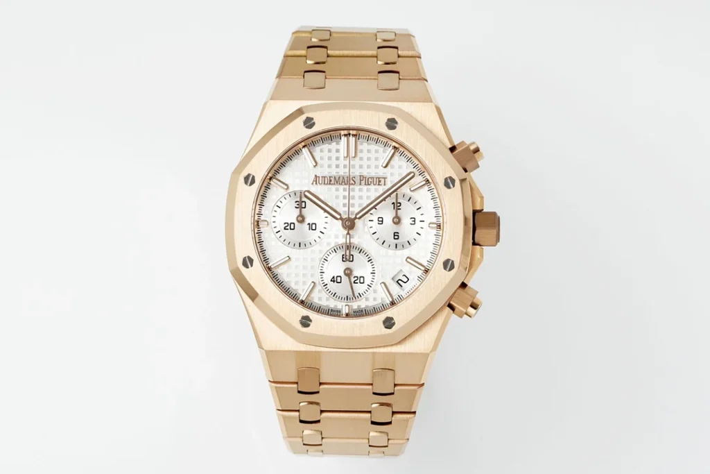 Audemars Piguet Royal Oak Chrono 26240 RG (APSF Super Clone) White/RG Dial on Rose Gold Bracelet – Clone AP Calibre 2385