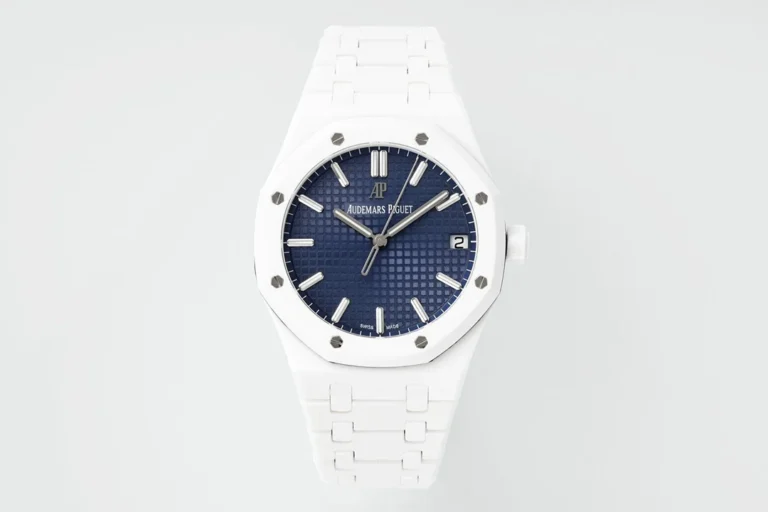 Audemars Piguet Royal Oak 15500 41mm White Ceramic (Super Clone) Cerulean Blue Dial on White Ceramic Bracelet – Calibre 4302 Automatic