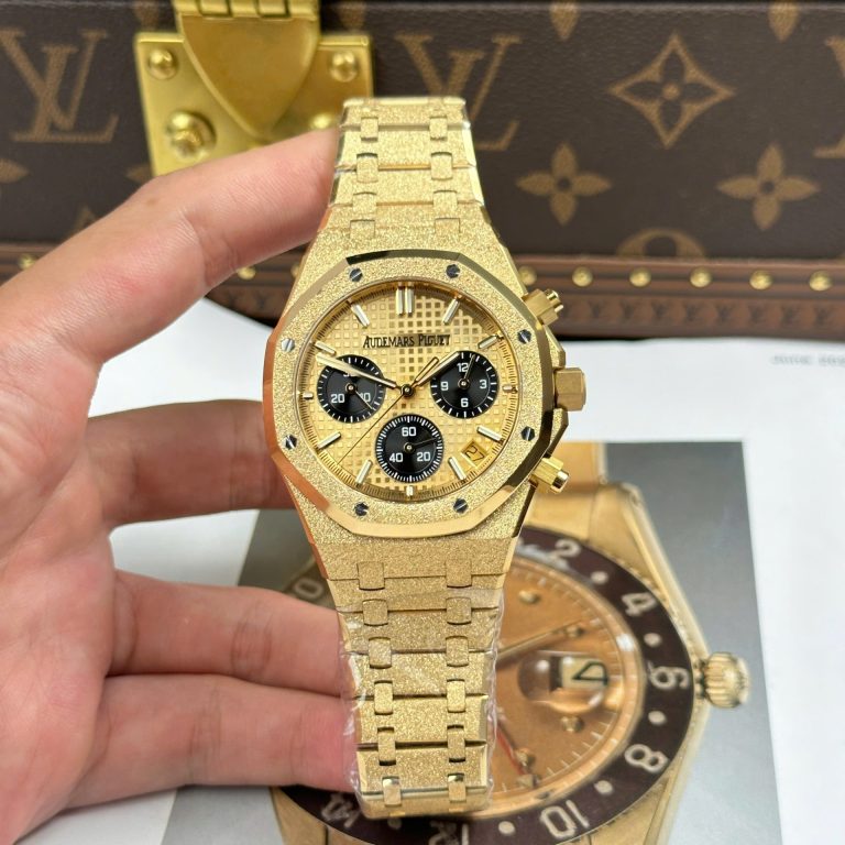 Audemars Piguet Royal Oak Chronograph 26240 41mm Frosted Gold (Super Clone) Yellow Dial on Frosted Gold Bracelet – Calibre 2385 Automatic