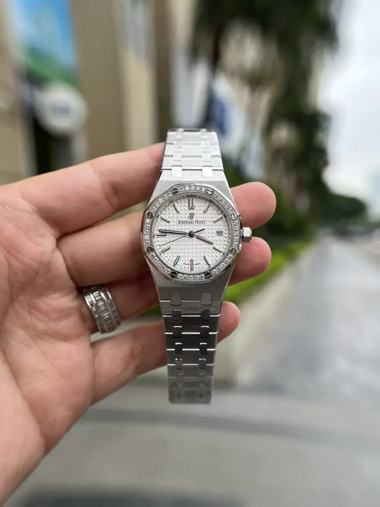 Audemars Piguet Royal Oak 34mm SS (Super Clone) White Dial on Metal Wire Bracelet – Clone AP Calibre Automatic