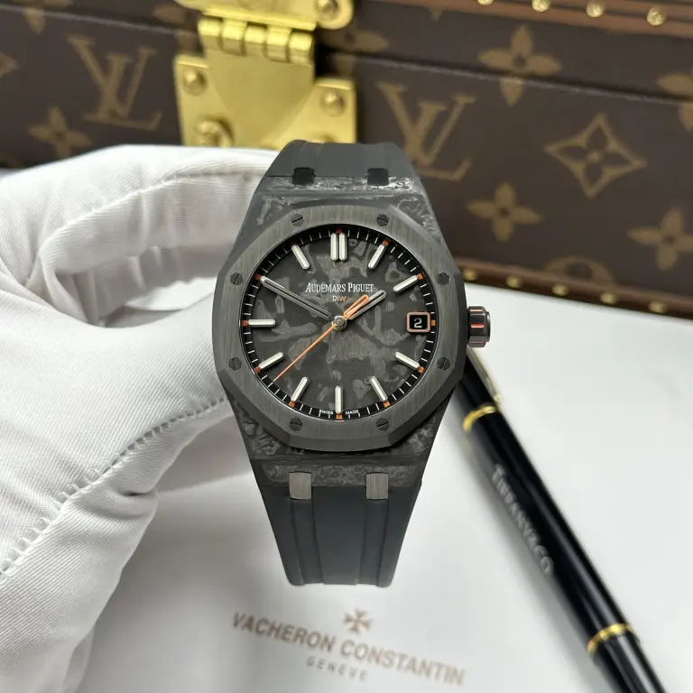 Audemars Piguet Royal Oak DiW 15500 41mm Carbon (Super Clone) Black Grande Tapisserie Dial with Orange Second Hand – AP 15500