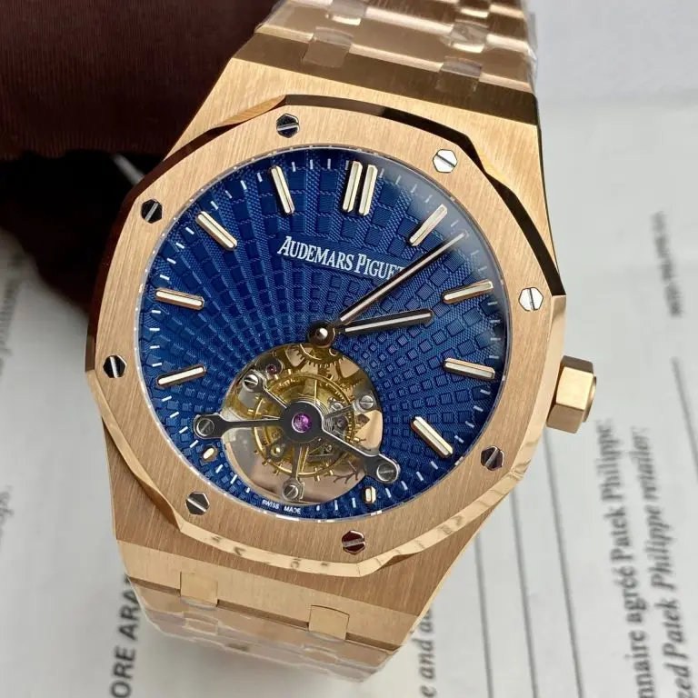 Audemars Piguet Royal Oak Tourbillon 26522OR 41mm Rose Gold (Super Clone) Blue Dial on Rose Gold Link Bracelet – Calibre 2924 Automatic