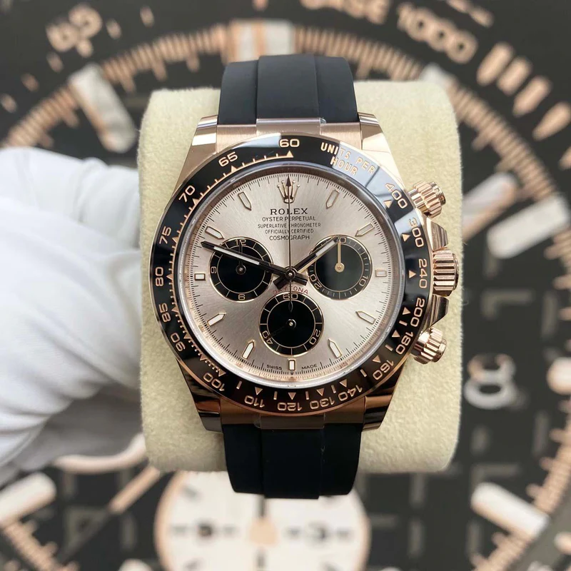 Rolex Daytona 126515 40mm Rose Gold (Super Clone) Rose Gold Dial on Rubber Strap – Clone Rolex 4130