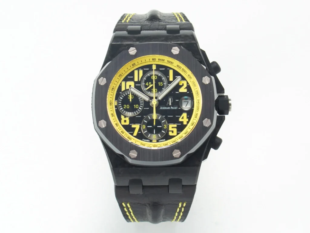 Audemars Piguet Royal Oak Offshore Bumble Bee 42mm Forged Carbon (JF 1:1 Best Edition) Black and Yellow Dial on Leather Strap – A7750 Super Clone