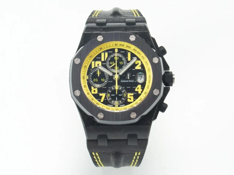 Audemars Piguet Royal Oak Offshore Bumble Bee 42mm Forged Carbon (JF 1:1 Best Edition) Black and Yellow Dial on Leather Strap – A7750 Super Clone