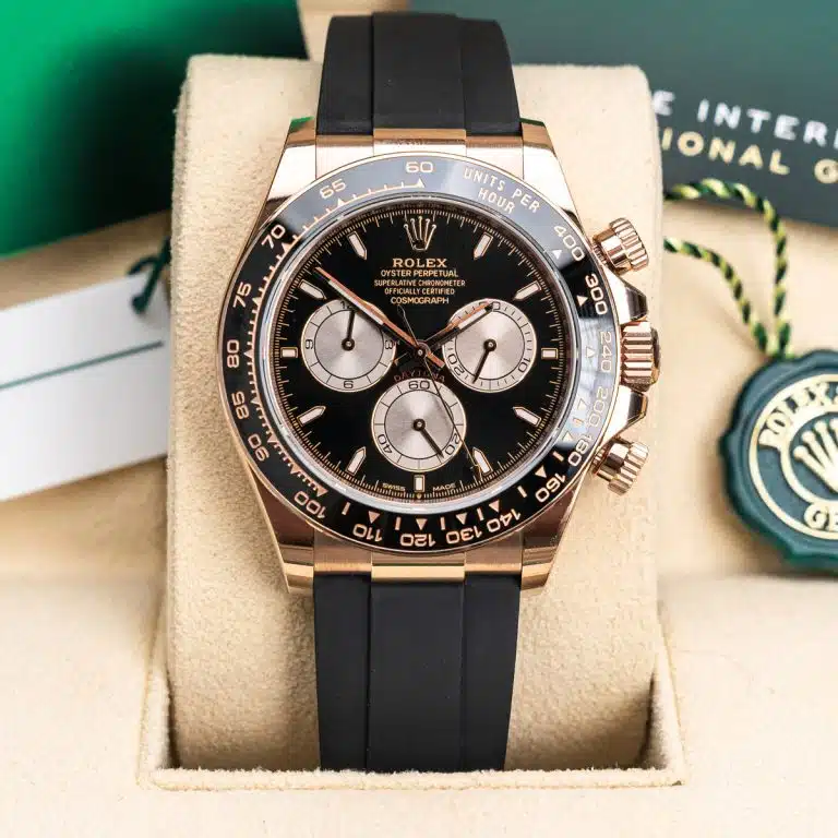 Rolex Daytona 126515 40mm Rose Gold (Super Clone) Black Dial on Oysterflex Rubber Strap - Automatic Chronograph (28,800 vph)