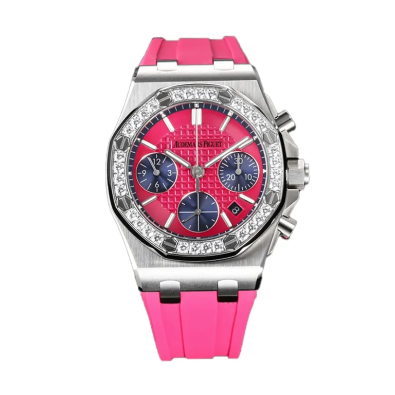 Audemars Piguet Royal Oak Offshore 37mm SS (Super Clone) Pink Dial with Diamond-set Bezel on Pink Rubber Strap – AP Caliber 2385
