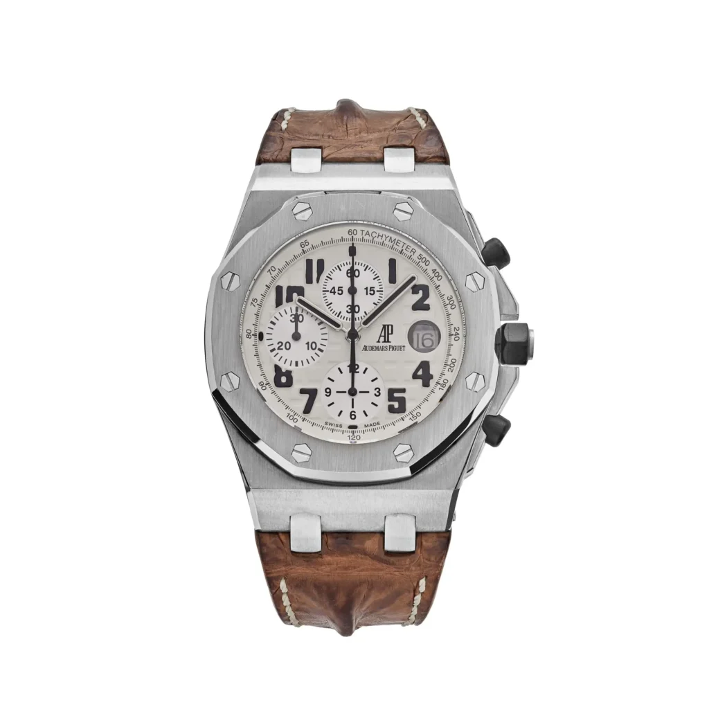 Audemars Piguet Royal Oak Offshore Safari Chronograph 42mm SS (Super Clone) Ivory Dial on Brown Leather Strap – AP 3126/3840