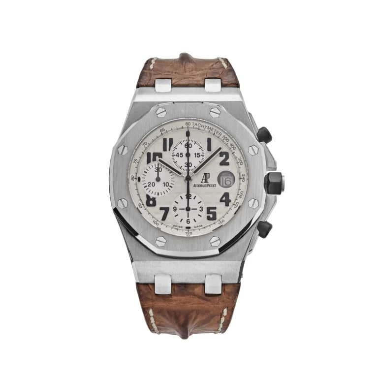 Audemars Piguet Royal Oak Offshore Safari Chronograph 42mm SS (Super Clone) Ivory Dial on Brown Leather Strap – AP 3126/3840