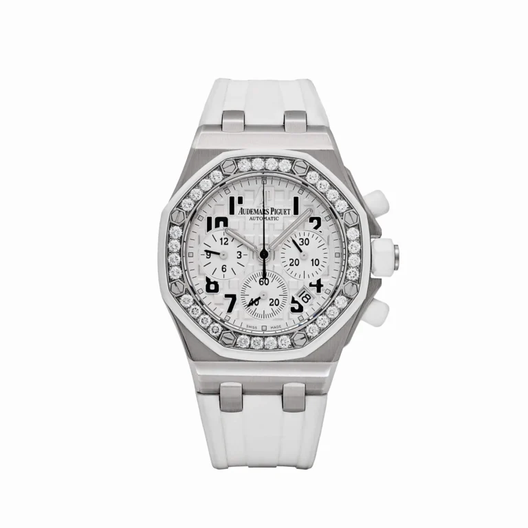 Audemars Piguet Royal Oak Offshore 42mm SS (Super Clone) White Dial with Diamond Bezel on Stainless Steel Bracelet – AP Caliber 3126