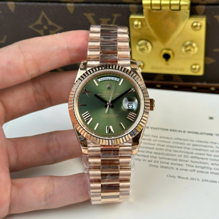Rolex Day-Date 40mm Rose Gold (QF Super Clone) Green Dial on Rose Gold President Bracelet - Automatic 28800 vph