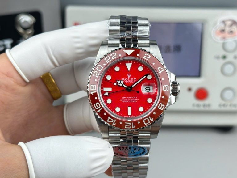 Rolex GMT-Master II Red Dial 40mm SS (Super Clone Calibre 3285) Bi-directional Rotating Bezel – 100m Water Resistance
