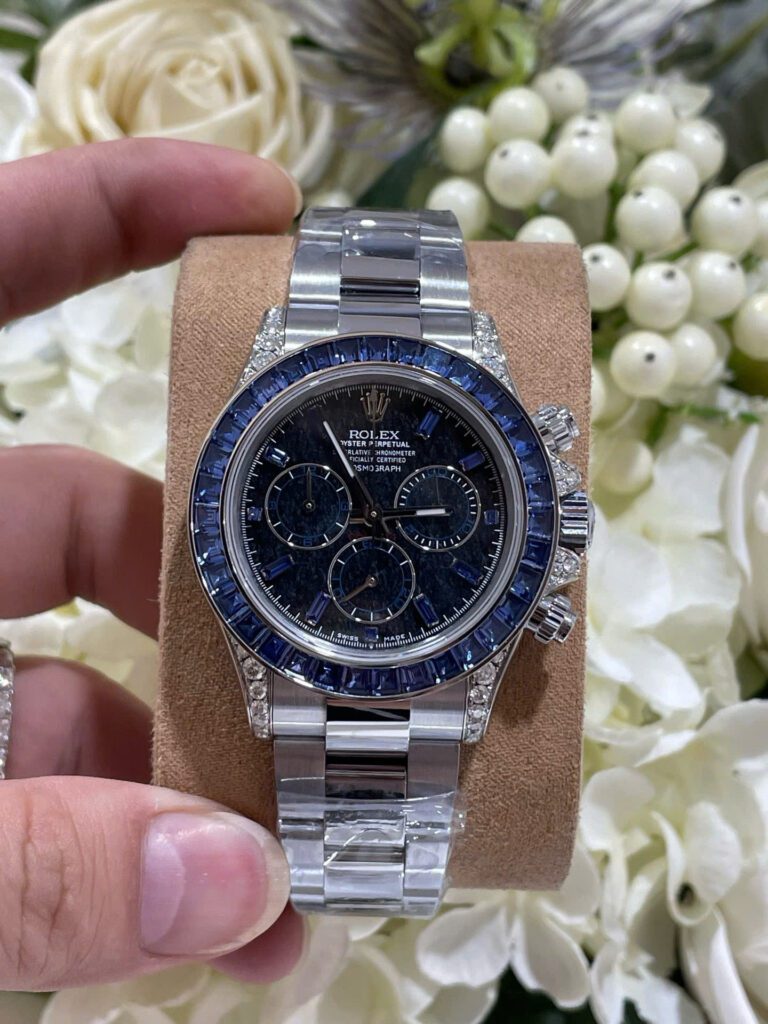 Rolex Daytona 126599TSA 40mm 18K Gold Wrapped Stainless Steel (Super Clone) Custom Blue Sapphire-Set Bezel – Super Copy 4130