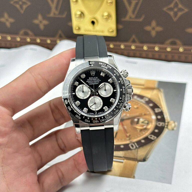 Rolex Cosmograph Daytona 126519LN 40mm White Gold-tone Stainless Steel (Clean Factory Super Clone) Black Dial on Black Oysterflex Strap – Super Copy Calibre 4130