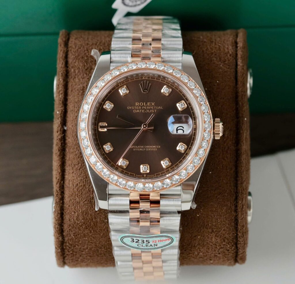 Rolex Datejust 41mm (Clean Factory Super Clone) Chocolate Dial with Moissanite Diamond Bezel – Super Copy 3235